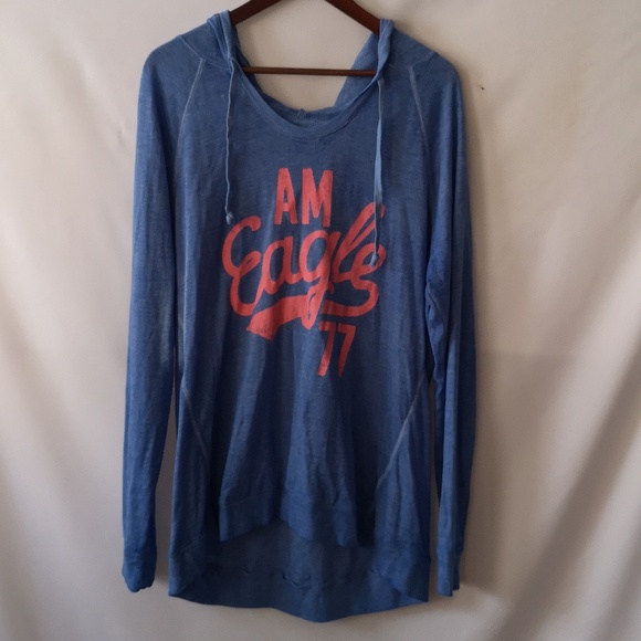 Like-new Women's American Eagle Outfitters XXL Pullover Hooded Blue w/ Pink Hit - Picture 1 of 5